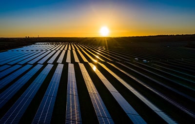 Sunsetting over solar farm