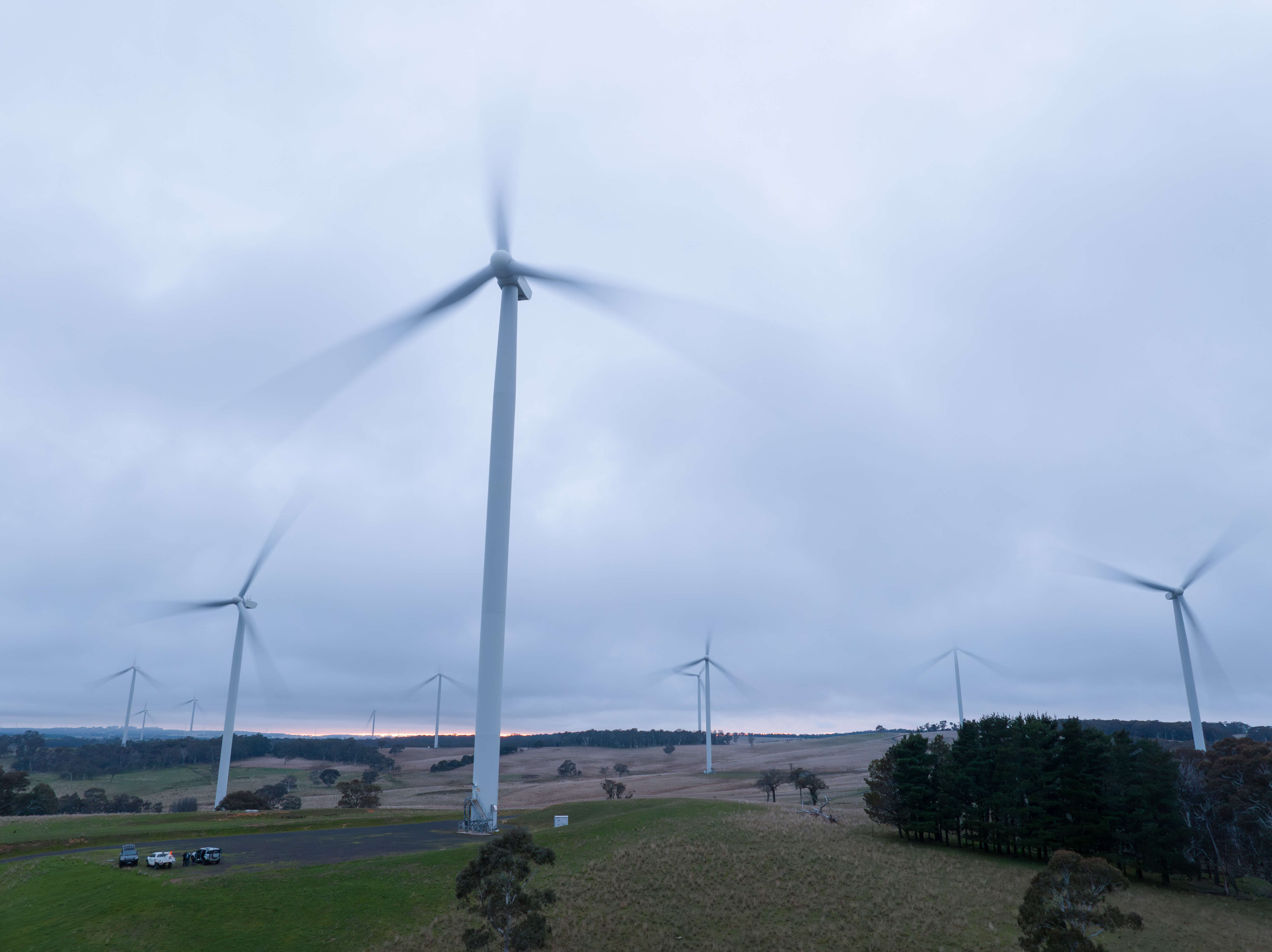 Wind turbines with cloudy sky