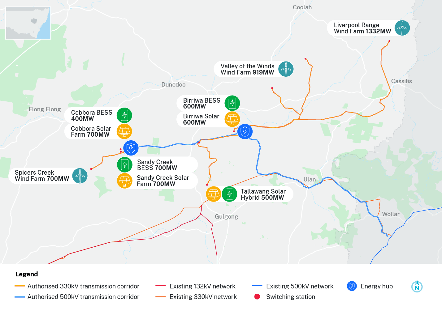 Map of the Central-West Orana Renewable Energy Zone: Transmission, generation and storage projects